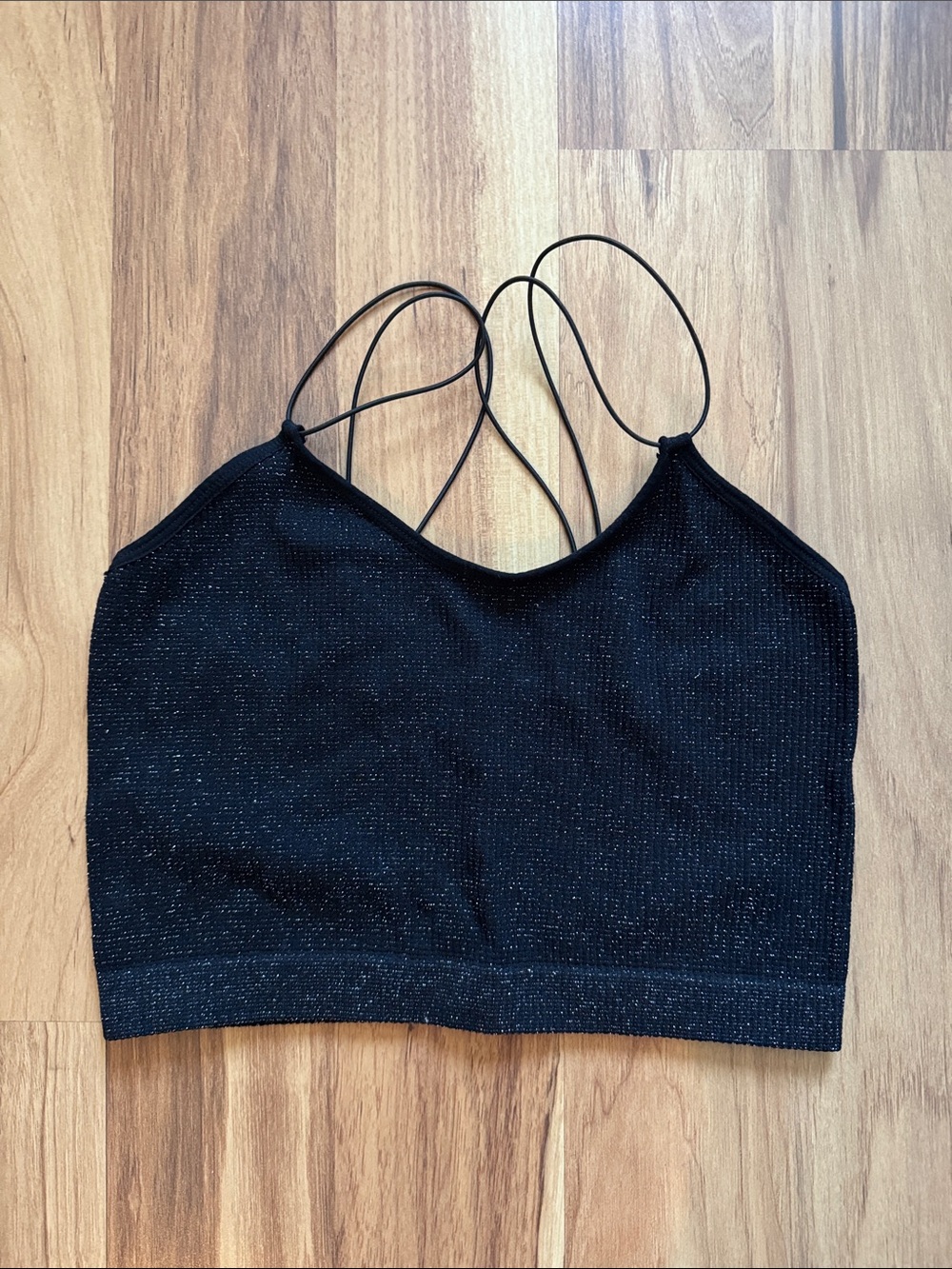 Black Sparkle Strappy Crop Camisole - Women